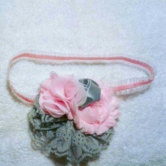 🎉 Flower Headband Pink Grey - Picture 1 of 2